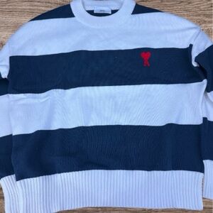 Ami Paris Striped Crew-Neck Sweatshirt